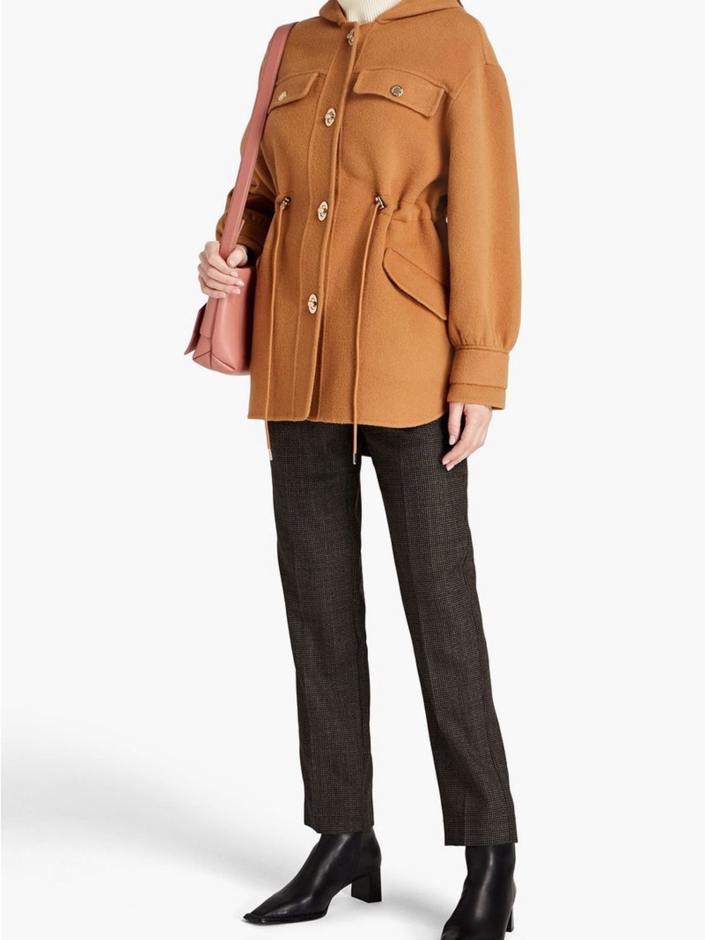 Sandro”LOULLI” Camel Drawstring Hooded Utility Jacket NWT SIZE 36 ( oversized)